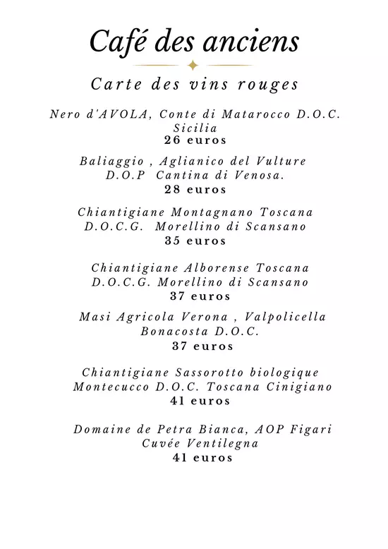 La carte des vins