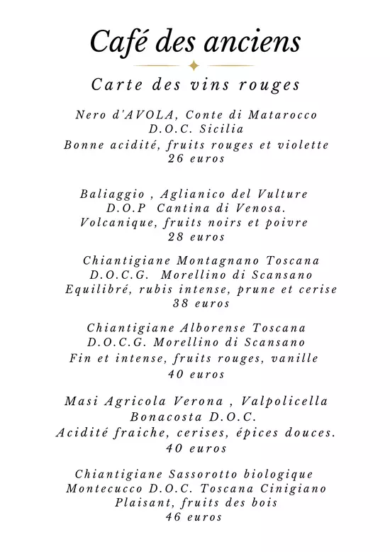 La carte des vins